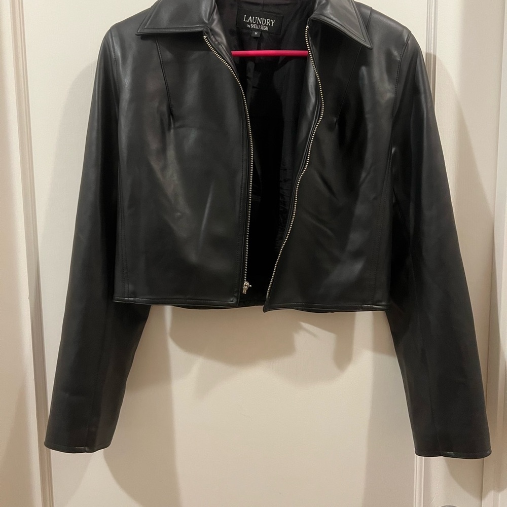 Laundry By Shelli Segal Black Leather Jacket with Zipper